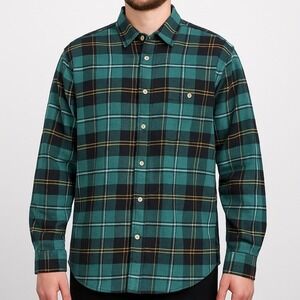 Vintage 90s Eddie Bauer Plaid Flannel Shirt Men M Green Blue Tartan Made in USA